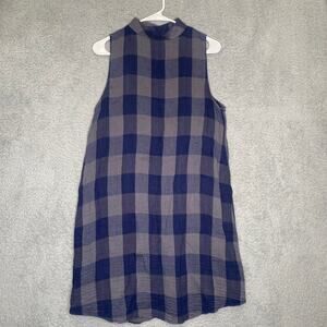 Cloth and stone Anthropologie women blue plaid sleeveless dress cotton trapeze M